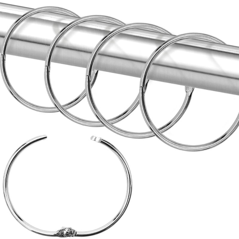 LULARINE Shower Curtain Hooks Rings 24 Pcs Rustproof Metal Shower Hooks for Shower Curtain Glide Smoothly Round Shower Rings for Curtain Shower Curtain Rings for Bathroom Shower Rod Snap Joint Design (Silver) - Image 1